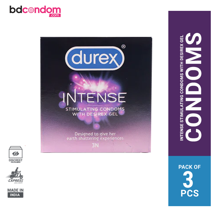 Durex Intense Stimulating With Desirex Gel Dotted and Ribbed Condom - 3Pcs Pack