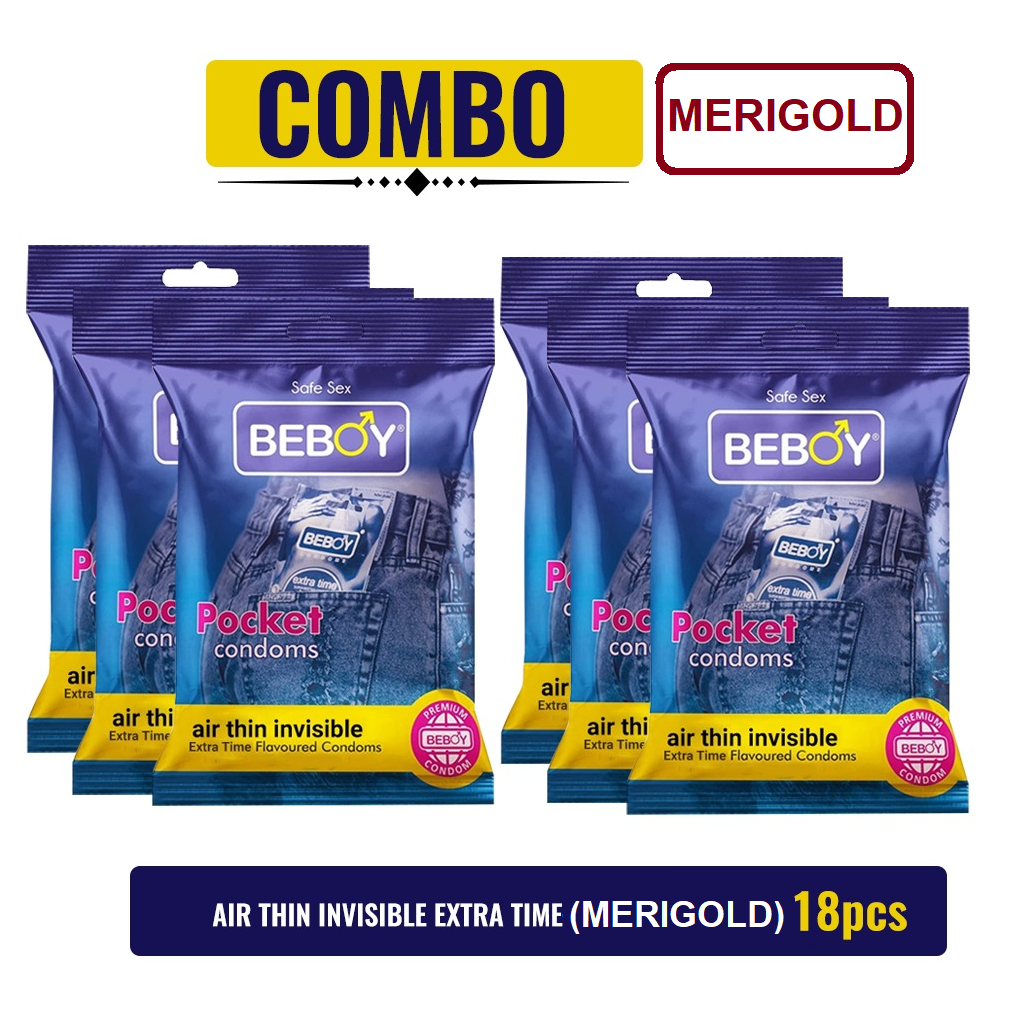 Beboy Extra Time Air Thin Invisible Condom (Merigold Flavour) Pouch Pack (Combo) 3x6 - 18Pcs (India)